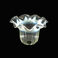 A Set of Five Vaseline Glass Shades with Wavy Ruffled Rims & Blue Hues - Thumbnail 13