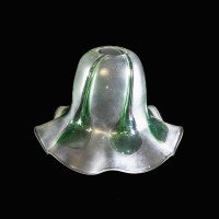 Frosted Vaseline Glass Shade with Green Teardrop Accents & Ruffled Rim - Thumbnail 1