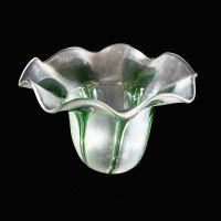 Frosted Vaseline Glass Shade with Green Teardrop Accents & Ruffled Rim - Thumbnail 4
