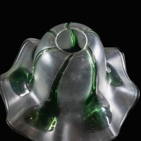Frosted Vaseline Glass Shade with Green Teardrop Accents & Ruffled Rim - Thumbnail 11