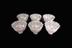 Set of Six Clear Ribbed Glass Shades with Bell Shape and Ruffled Rims c.1900 - Thumbnail 3