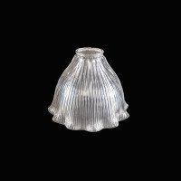 Set of Six Clear Ribbed Glass Shades with Bell Shape and Ruffled Rims c.1900 - Thumbnail 10