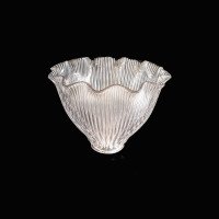 Set of Six Clear Ribbed Glass Shades with Bell Shape and Ruffled Rims c.1900 - Thumbnail 14