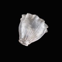 Set of Six Clear Ribbed Glass Shades with Bell Shape and Ruffled Rims c.1900 - Thumbnail 18