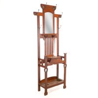 Shapland and Petter – Arts and Crafts Oak Hallstand with Mirror, Umbrella Stand - Thumbnail 1