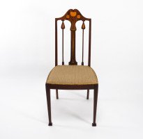 Liberty & Co., Arts & Crafts Mahogany Side Chair with Fruitwood Floral Inlaid Decor - Thumbnail 2