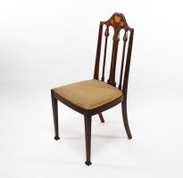 Liberty & Co., Arts & Crafts Mahogany Side Chair with Fruitwood Floral Inlaid Decor - Thumbnail 3