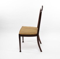 Liberty & Co., Arts & Crafts Mahogany Side Chair with Fruitwood Floral Inlaid Decor - Thumbnail 4