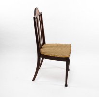 Liberty & Co., Arts & Crafts Mahogany Side Chair with Fruitwood Floral Inlaid Decor - Thumbnail 8