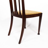 Liberty & Co., Arts & Crafts Mahogany Side Chair with Fruitwood Floral Inlaid Decor - Thumbnail 14