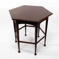 Liberty & Co., attributed. An Aesthetic Movement Hexagonal Side Table with Herringbone Inlay - Thumbnail 3