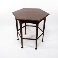 Liberty & Co., attributed. An Aesthetic Movement Hexagonal Side Table with Herringbone Inlay - Thumbnail 6