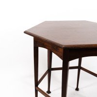 Liberty & Co., attributed. An Aesthetic Movement Hexagonal Side Table with Herringbone Inlay - Thumbnail 12