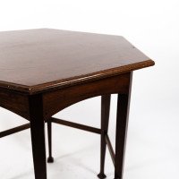 Liberty & Co., attributed. An Aesthetic Movement Hexagonal Side Table with Herringbone Inlay - Thumbnail 13