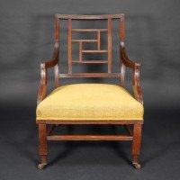 E. W. Godwin, attributed. An Anglo-Japanese Aesthetic Movement Ebonized Armchair with a Lattice Style Back - Thumbnail 2