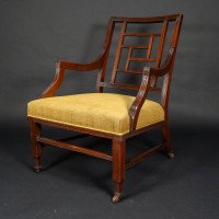 E. W. Godwin, attributed. An Anglo-Japanese Aesthetic Movement Ebonized Armchair with a Lattice Style Back - Thumbnail 3