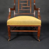 E. W. Godwin, attributed. An Anglo-Japanese Aesthetic Movement Ebonized Armchair with a Lattice Style Back - Thumbnail 12