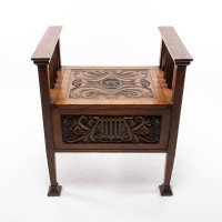 A. W. Simpson, attributed. Arts & Crafts Oak Piano Stool with Carved Floral Decoration - Thumbnail 2