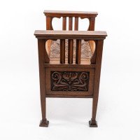 A. W. Simpson, attributed. Arts & Crafts Oak Piano Stool with Carved Floral Decoration - Thumbnail 3