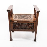 A. W. Simpson, attributed. Arts & Crafts Oak Piano Stool with Carved Floral Decoration - Thumbnail 5