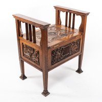 A. W. Simpson, attributed. Arts & Crafts Oak Piano Stool with Carved Floral Decoration - Thumbnail 6