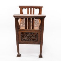A. W. Simpson, attributed. Arts & Crafts Oak Piano Stool with Carved Floral Decoration - Thumbnail 7