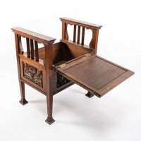 A. W. Simpson, attributed. Arts & Crafts Oak Piano Stool with Carved Floral Decoration - Thumbnail 8