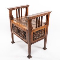 A. W. Simpson, attributed. Arts & Crafts Oak Piano Stool with Carved Floral Decoration - Thumbnail 10