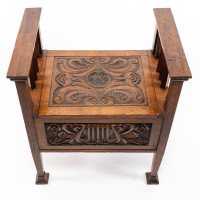 A. W. Simpson, attributed. Arts & Crafts Oak Piano Stool with Carved Floral Decoration - Thumbnail 11