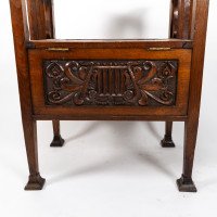 A. W. Simpson, attributed. Arts & Crafts Oak Piano Stool with Carved Floral Decoration - Thumbnail 12