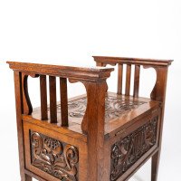 A. W. Simpson, attributed. Arts & Crafts Oak Piano Stool with Carved Floral Decoration - Thumbnail 13
