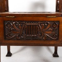 A. W. Simpson, attributed. Arts & Crafts Oak Piano Stool with Carved Floral Decoration - Thumbnail 14