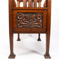 A. W. Simpson, attributed. Arts & Crafts Oak Piano Stool with Carved Floral Decoration - Thumbnail 17