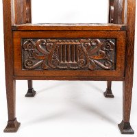 A. W. Simpson, attributed. Arts & Crafts Oak Piano Stool with Carved Floral Decoration - Thumbnail 19