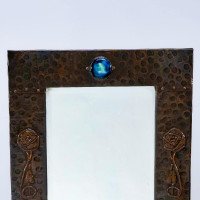 Liberty & Co – Arts & Crafts copper mirror with Ruskin jewel - Thumbnail 6