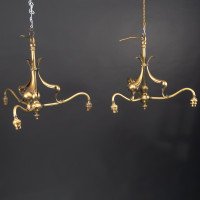Arts and Crafts – Pair of Brass Three-Branch Ceiling Lights, c.1900 - Thumbnail 4