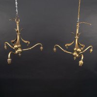 Arts and Crafts – Pair of Brass Three-Branch Ceiling Lights, c.1900 - Thumbnail 17