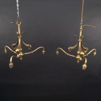 Arts and Crafts – Pair of Brass Three-Branch Ceiling Lights, c.1900 - Thumbnail 19