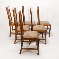 Morris & Co., Designed in the Offices of Richard Norman Shaw, Possibly by W. Lethaby. Six Arts and Crafts Oak Dining Chairs - Thumbnail 4
