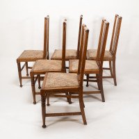 Morris & Co., Designed in the Offices of Richard Norman Shaw, Possibly by W. Lethaby. Six Arts and Crafts Oak Dining Chairs - Thumbnail 5