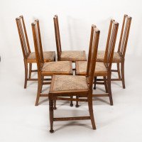 Morris & Co., Designed in the Offices of Richard Norman Shaw, Possibly by W. Lethaby. Six Arts and Crafts Oak Dining Chairs - Thumbnail 3