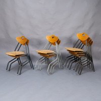 A Set of 35 Multi-coloured Stacking Tubular & Plywood Chairs Made by NF Mobilier of France - Thumbnail 3