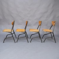 A Set of 35 Multi-coloured Stacking Tubular & Plywood Chairs Made by NF Mobilier of France - Thumbnail 5