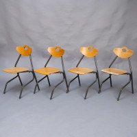 A Set of 35 Multi-coloured Stacking Tubular & Plywood Chairs Made by NF Mobilier of France - Thumbnail 6