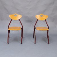 A Set of 35 Multi-coloured Stacking Tubular & Plywood Chairs Made by NF Mobilier of France - Thumbnail 7