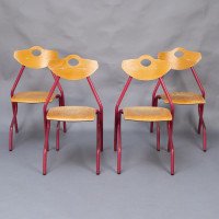 A Set of 35 Multi-coloured Stacking Tubular & Plywood Chairs Made by NF Mobilier of France - Thumbnail 10