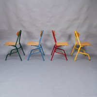 A Set of 35 Multi-coloured Stacking Tubular & Plywood Chairs Made by NF Mobilier of France - Thumbnail 13