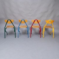 A Set of 35 Multi-coloured Stacking Tubular & Plywood Chairs Made by NF Mobilier of France - Thumbnail 15