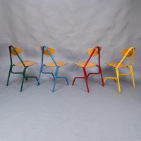A Set of 35 Multi-coloured Stacking Tubular & Plywood Chairs Made by NF Mobilier of France - Thumbnail 16