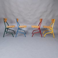 A Set of 35 Multi-coloured Stacking Tubular & Plywood Chairs Made by NF Mobilier of France - Thumbnail 17